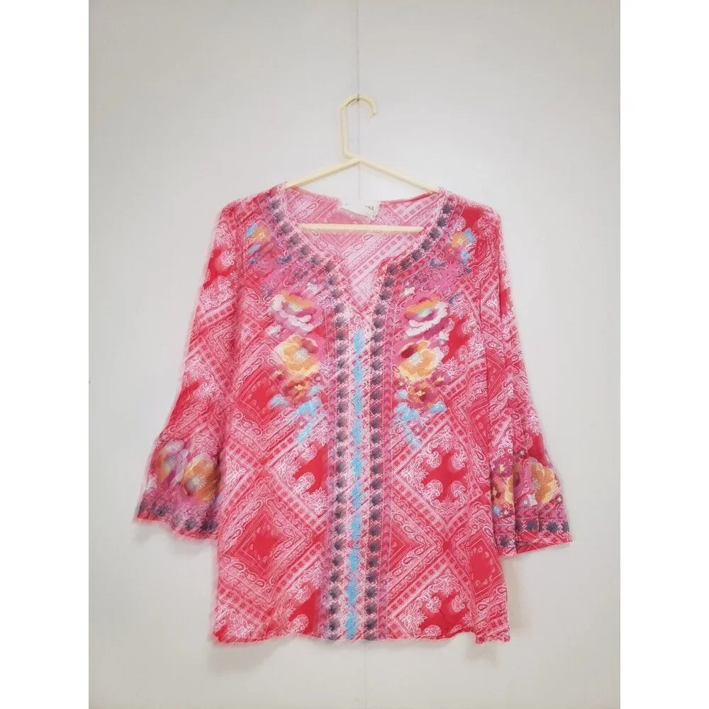 Savanna Jane Womens S Blouse Embroidered Floral 100% Rayon Lightweight Boho - Picture 1 of 7